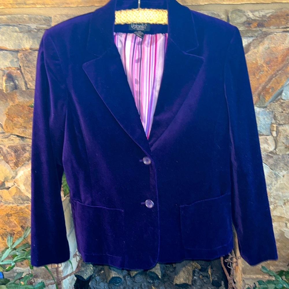 Purple Velvet 14P Jacket by Rafaella 2 Button Front with Pockets; New Condition
